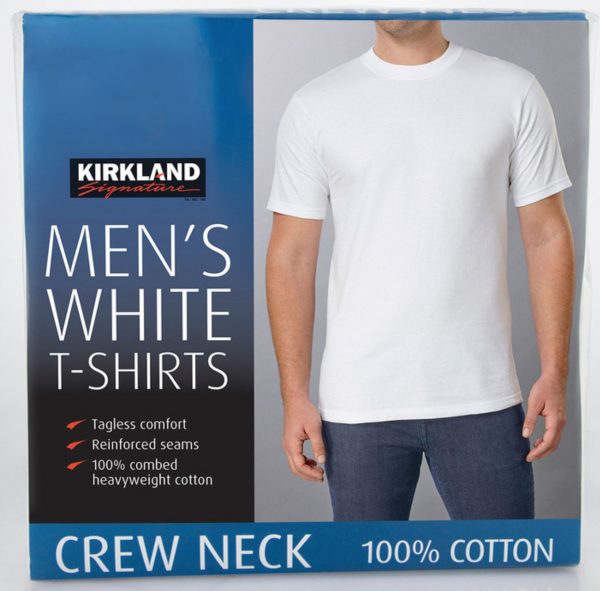 Kirkland Signature Mens Cotton Crew Neck White T-Shirt 6 Pack