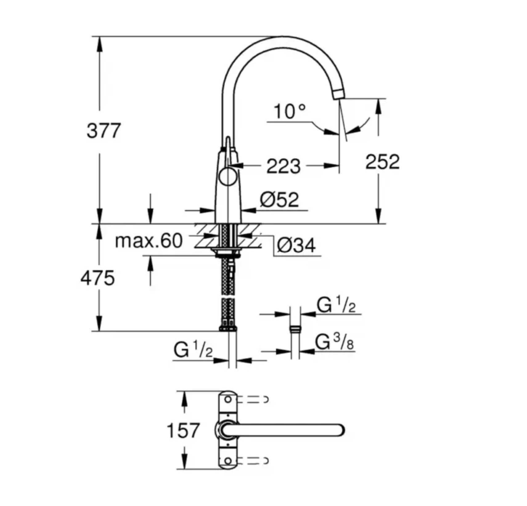 GROHE Ambi Dual Lever Kitchen Mixer Tap