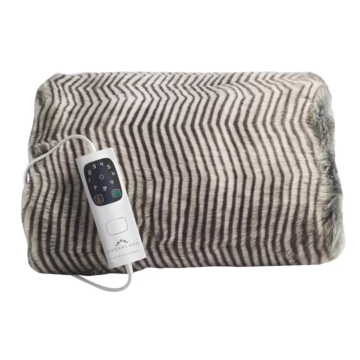Dreamland Relaxwell Deluxe Faux Fur Heated Throw in Silver Zebra - Image 6