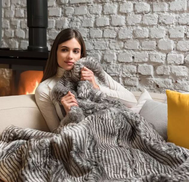 Dreamland Relaxwell Deluxe Faux Fur Heated Throw in Silver Zebra