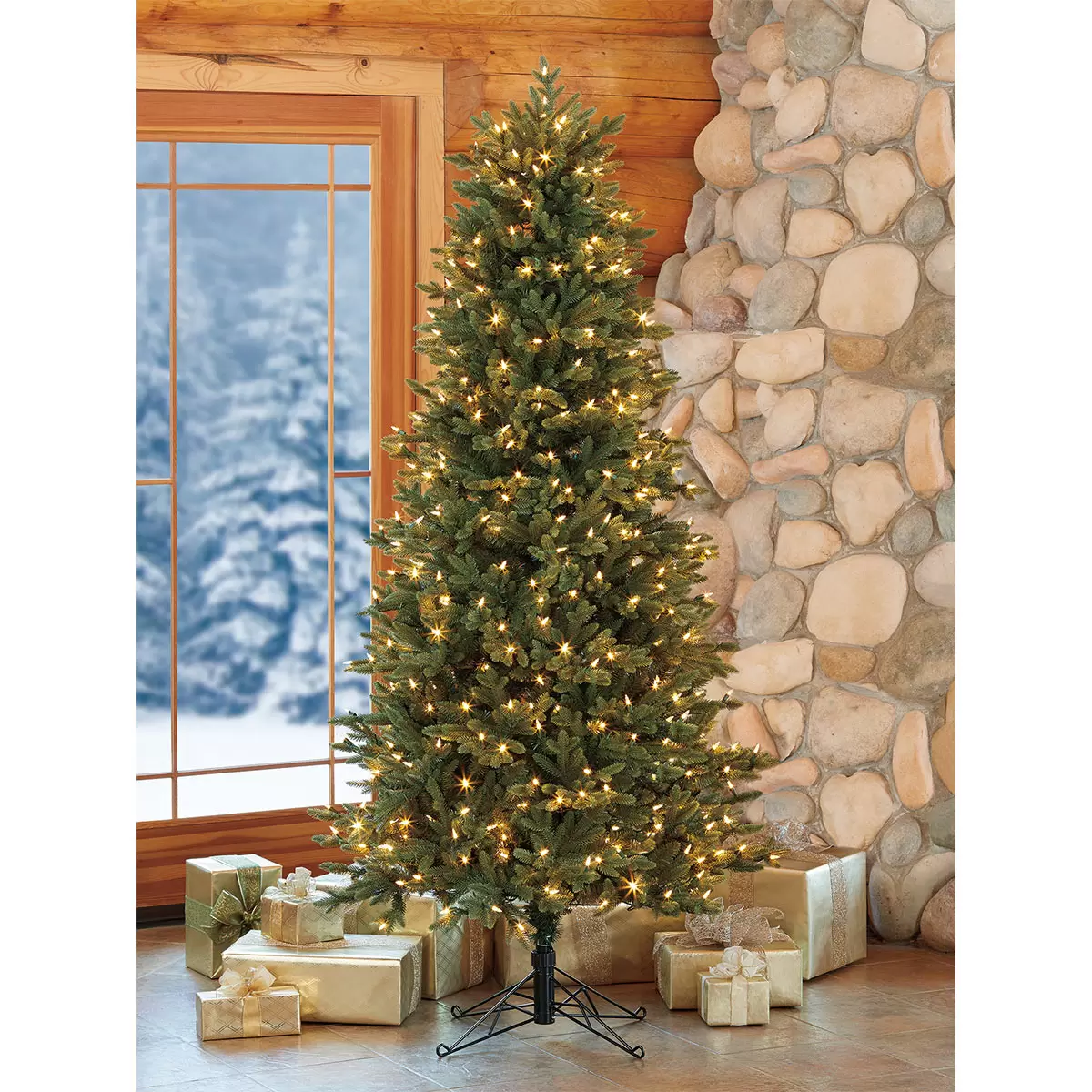 Pre-Lit Slim Aspen Artificial Christmas Tree with 450 Colour Changing ...