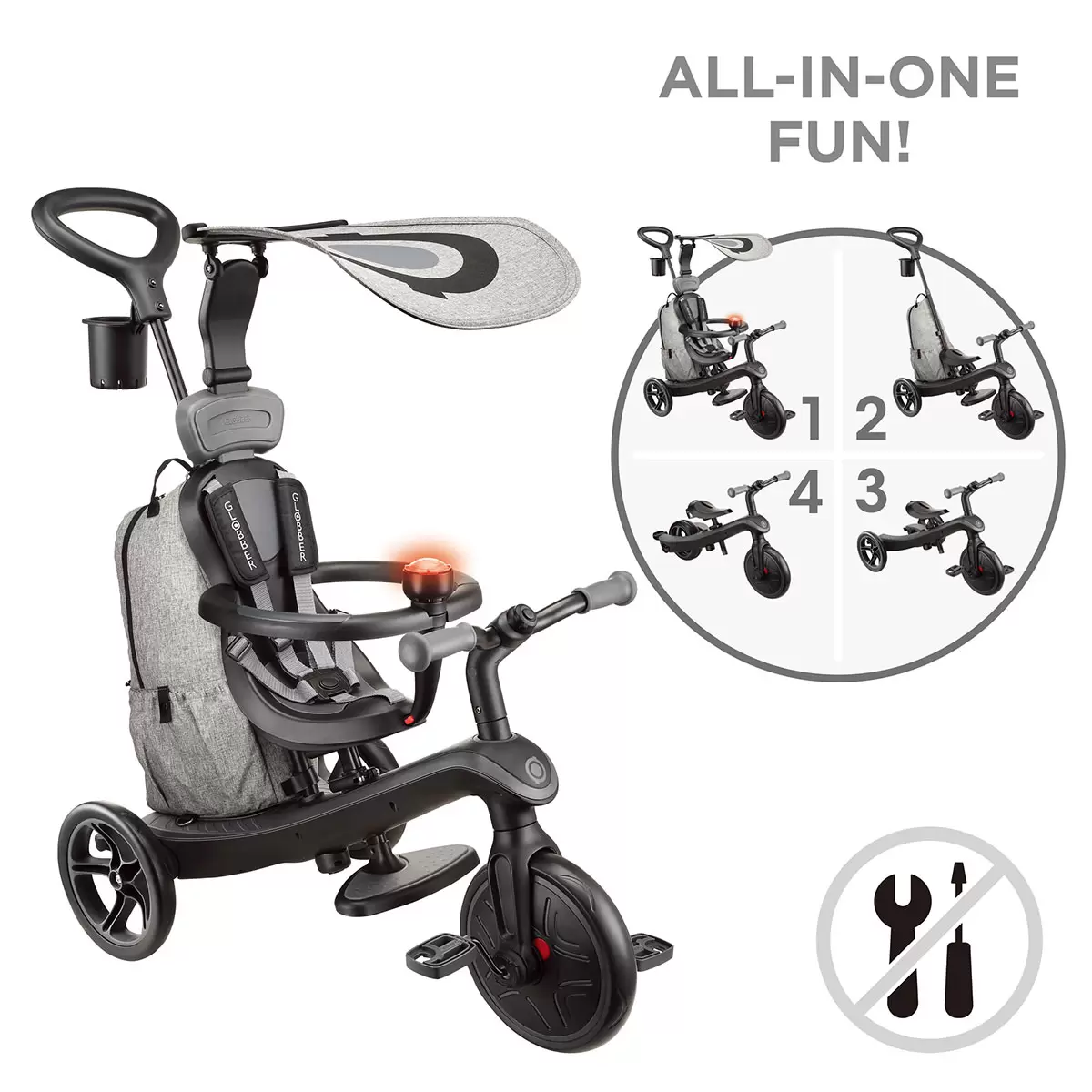 Globber Explorer Trike 4 in 1 Deluxe Play in Black and Grey - Image 2
