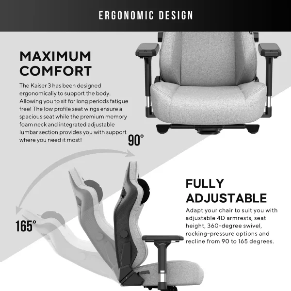 anda seaT Kaiser Series 3 Large Gaming Chair in Grey - Image 4