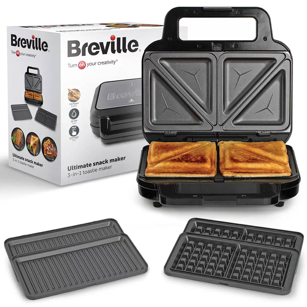 Breville 3 in 1 Sandwich Waffle and Panini Maker VST098