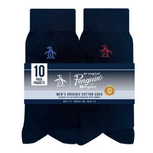Penguin Premium Men Organic Cotton Socks 10 Pack in Black Size 7-11