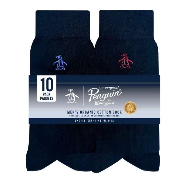 Penguin Premium Men Organic Cotton Socks 10 Pack in Black Size 7-11