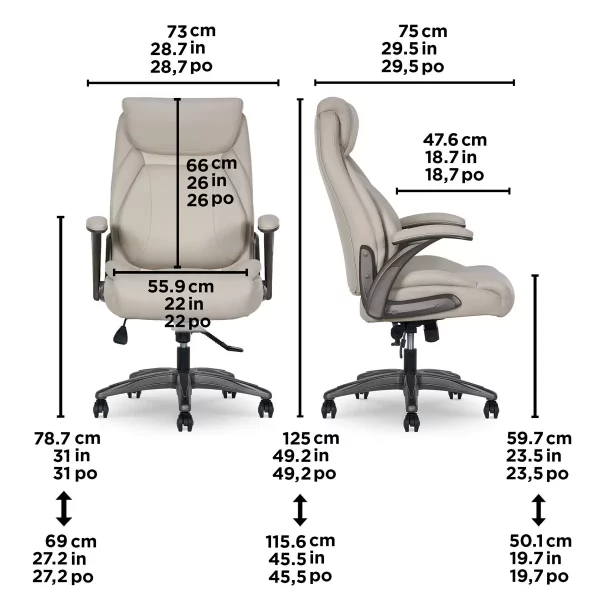 La-Z-Boy Air Lumbar Managers Office Chair with Flip Up Arms Beige - Image 5