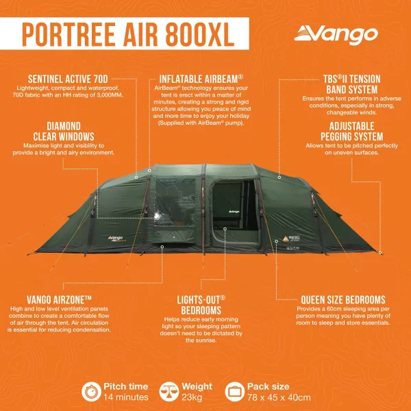 Vango Portree Air 800XL Inflatable Tent 8 Person - FAVROS.CO.UK