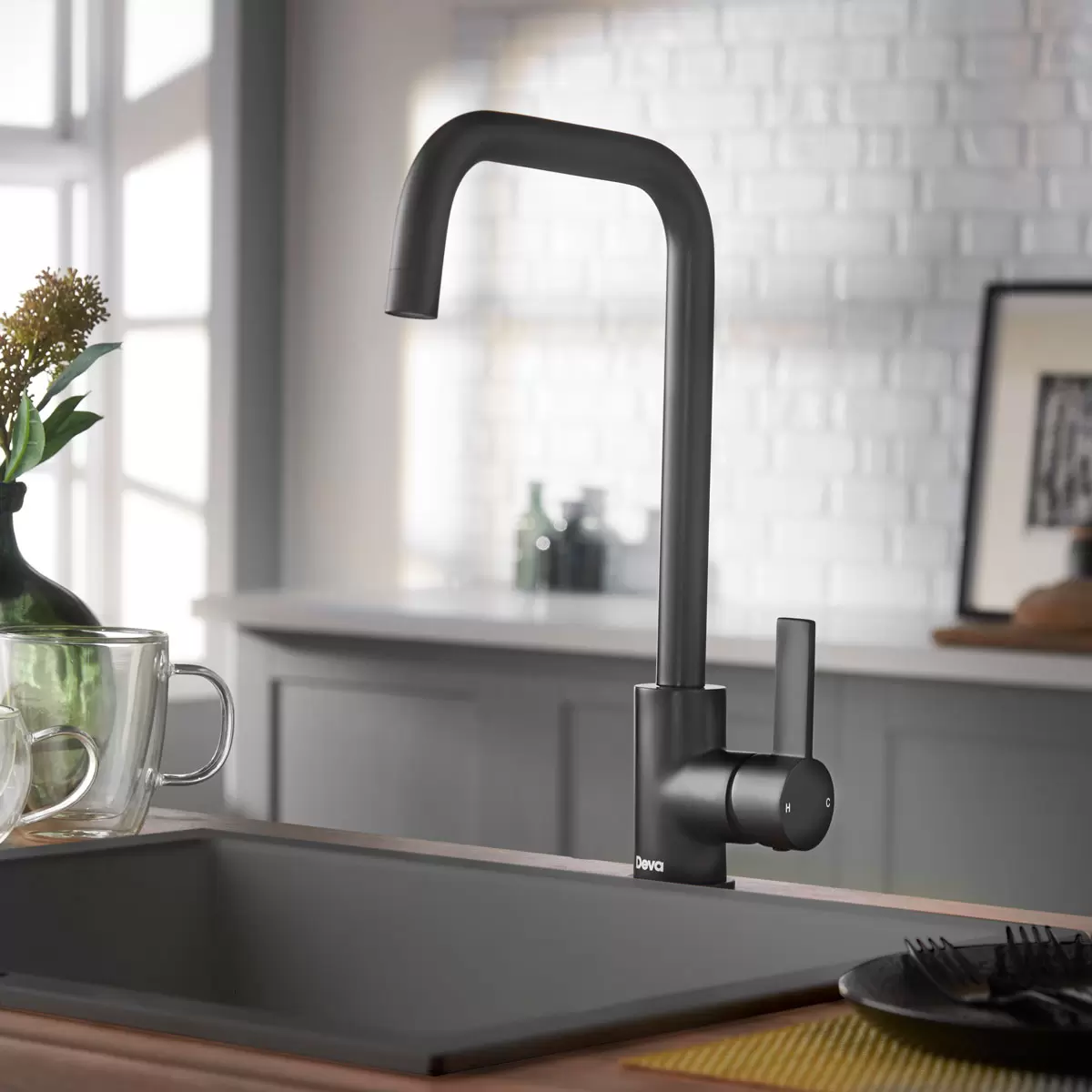 Deva Ashworth Kitchen Sink Mixer Tap In Matte Black Model ASH104BK - Image 4