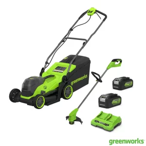 Greenworks 48V 36cm Cordless Lawn Mower and 24V 25cm Line Trimmer Bundle