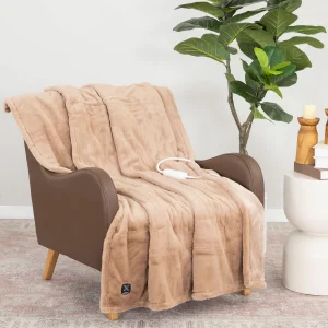 Berkshire Luxe Faux Fur Heated Throw in Taupe