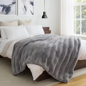 Faux Rabbit Fur Blanket in Grey