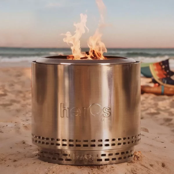 HerQs Blaze 50cm Wood Burning Stainless Steel Fire Pit Bundle