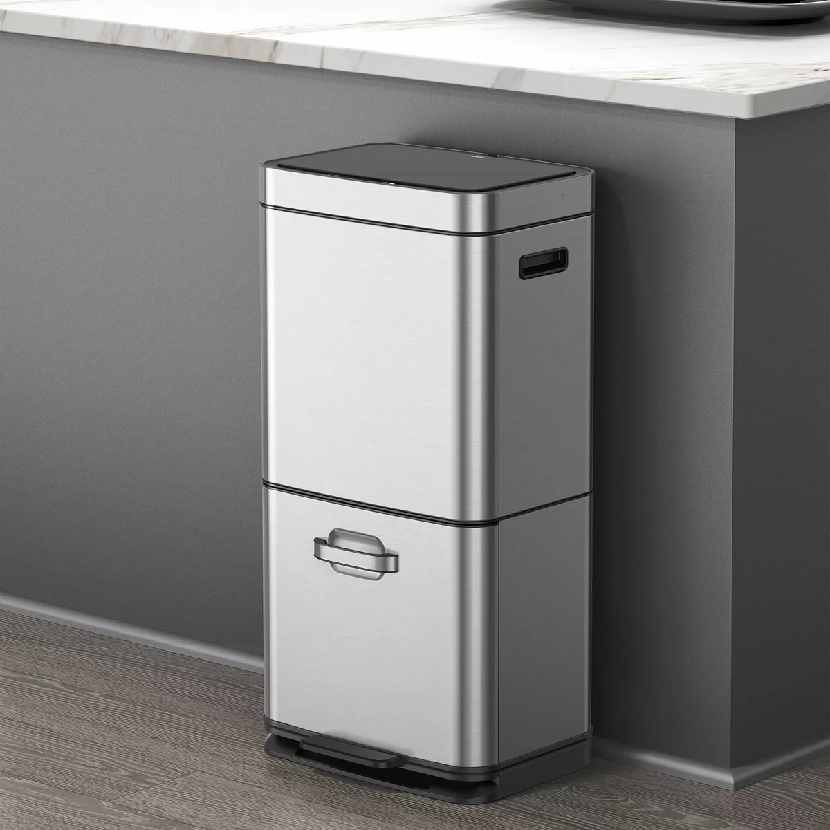 EKO 54 Litre Stainless Steel Dual Compartment Recycling Motion Sensor Bin - Image 8