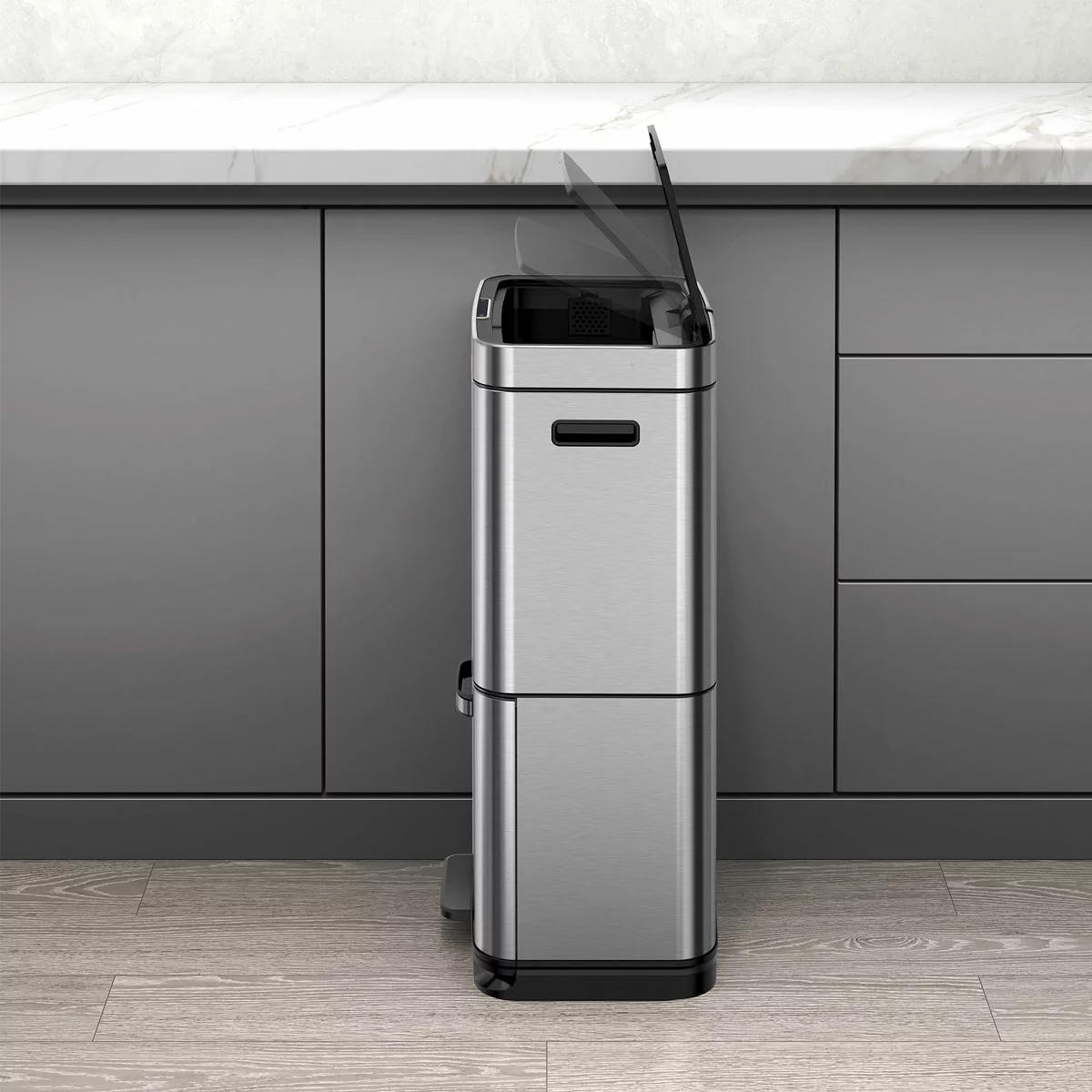 EKO 54 Litre Stainless Steel Dual Compartment Recycling Motion Sensor Bin - Image 7