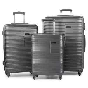 Rock Pacific 3 Piece Hardside Luggage Set in Charcoal