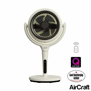 AirCraft LUME MIDI Ultra Quiet Air Circulator Table Fan with Remote Dimmable Backlight in Stone White