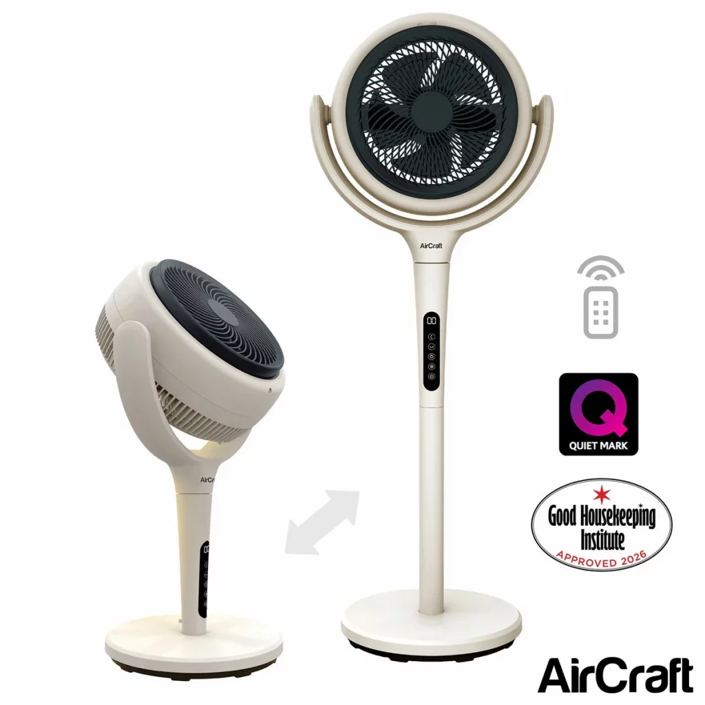 AirCraft LUME Ultra Quiet 2 in 1 Air Circulator Fan With Remote LED Backlight in Stone White