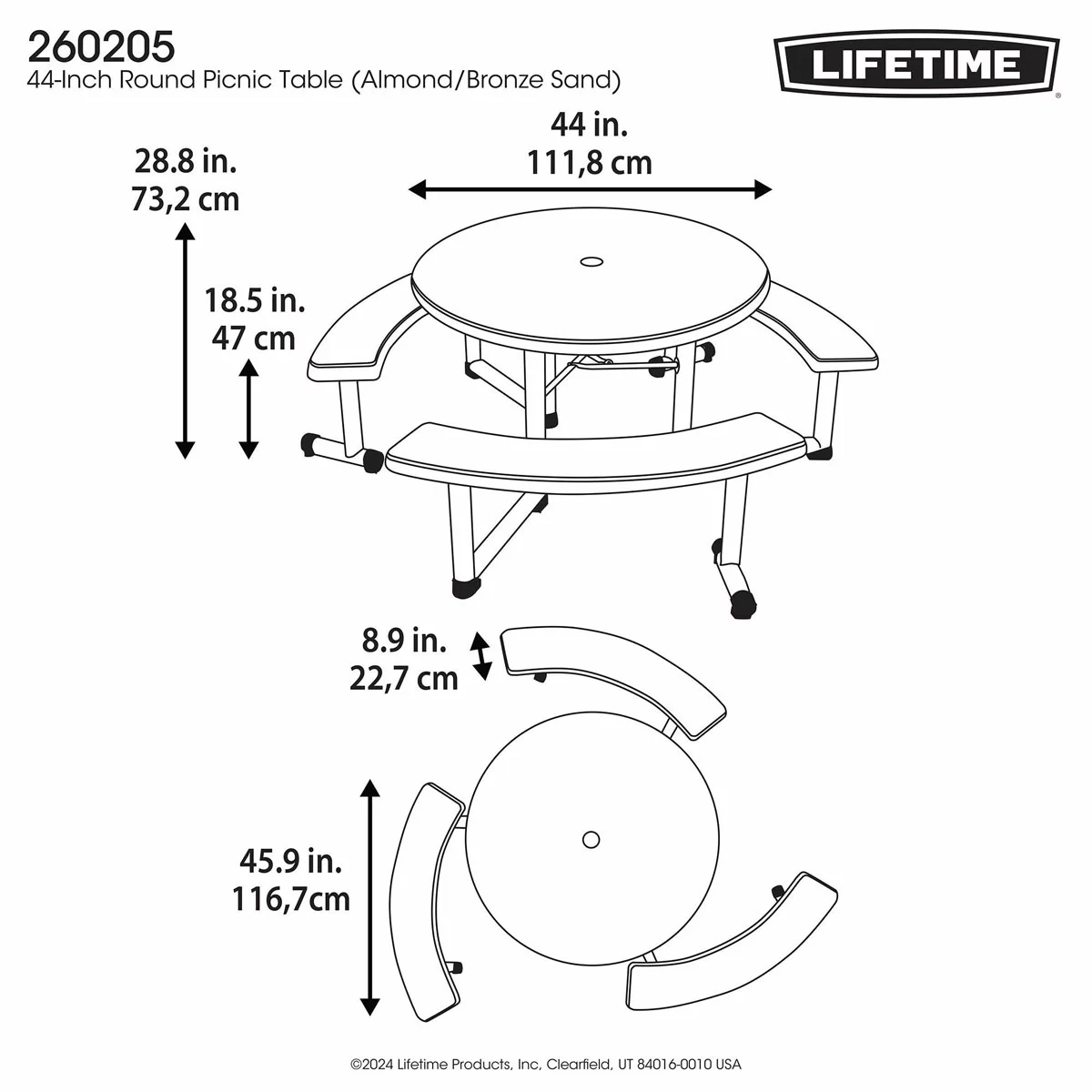 Lifetime Round Picnic Table Model 260205 3.6ft (1.11m) - Image 7