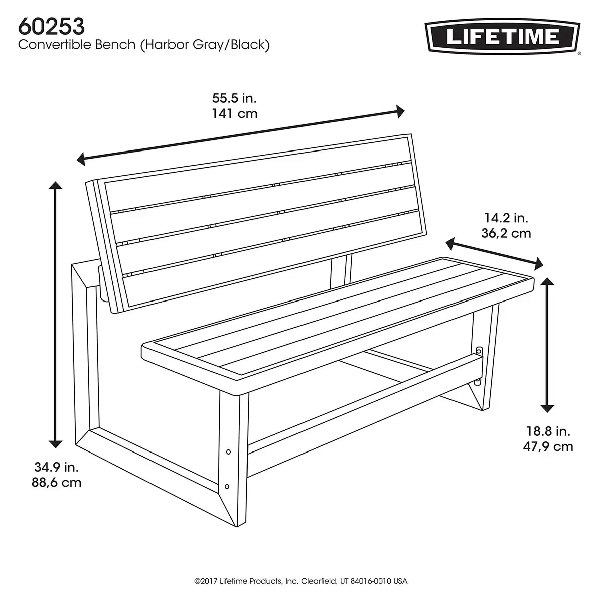 Lifetime Simulated Wood Look Convertible Bench Model 60253 - Image 7