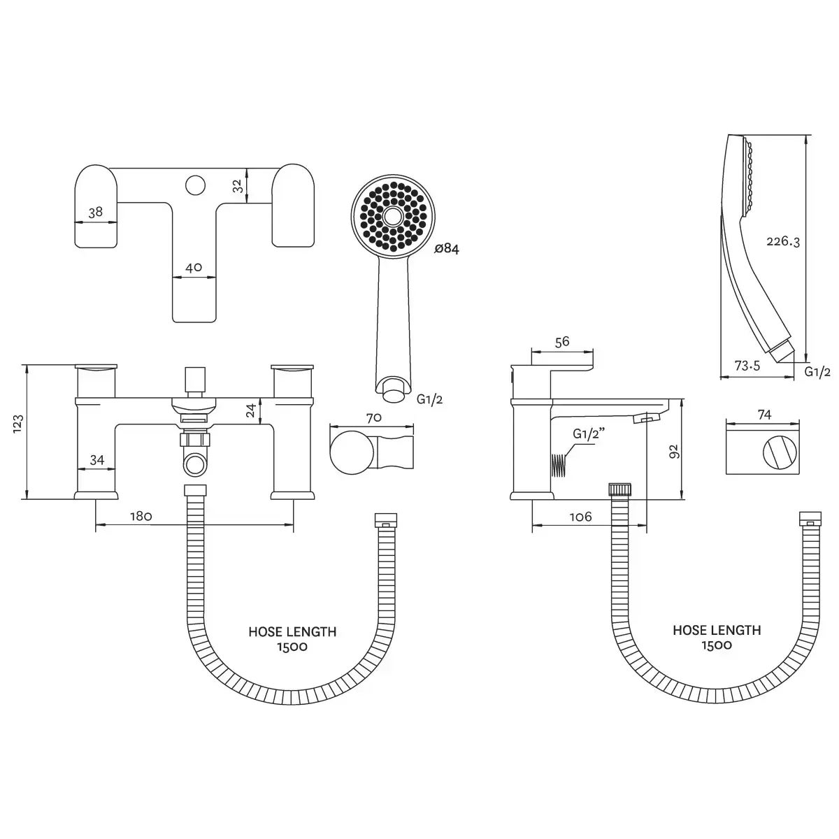 Deva Zonos Bath Tap and Shower Head Mixer Set Model ZON106 - Image 2