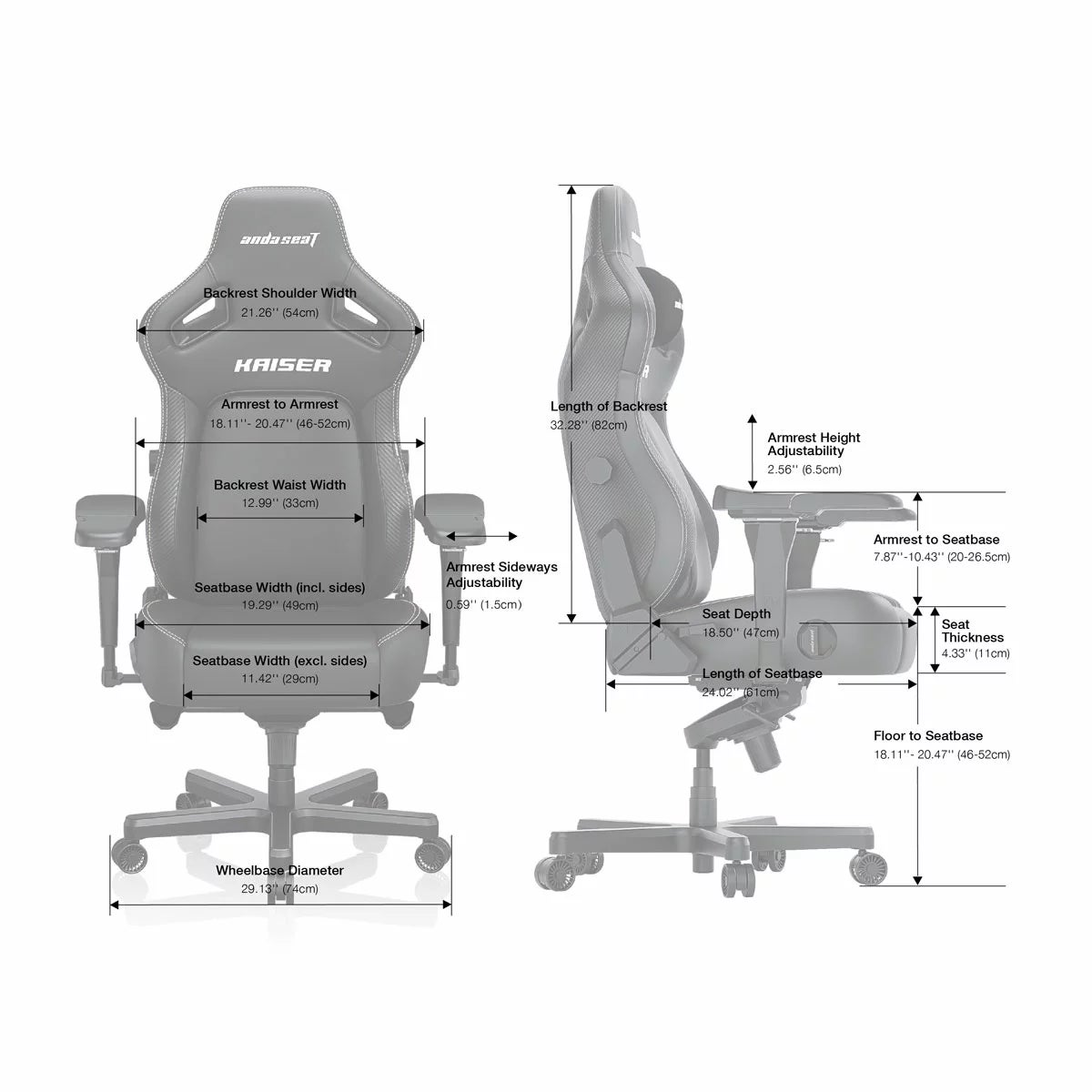 anda seaT Kaiser Series 4 Large Gaming Chair Grey Fabric - Image 8