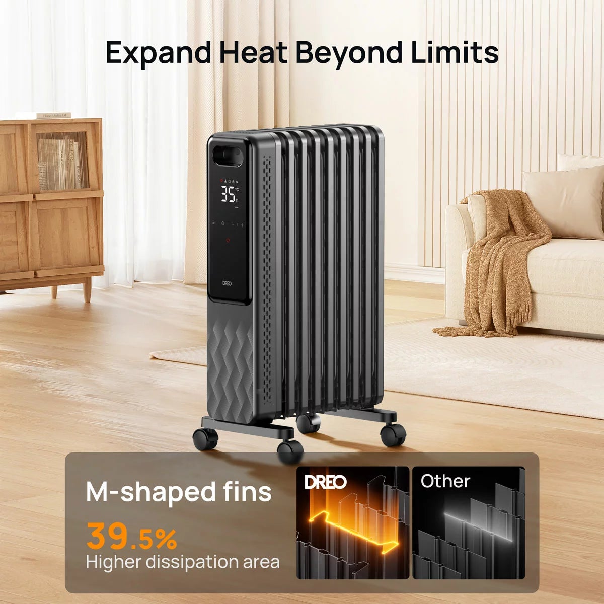DREO DR-HSH010 9 Fins Oil Filled 2000W Radiator With LED Display - Image 6