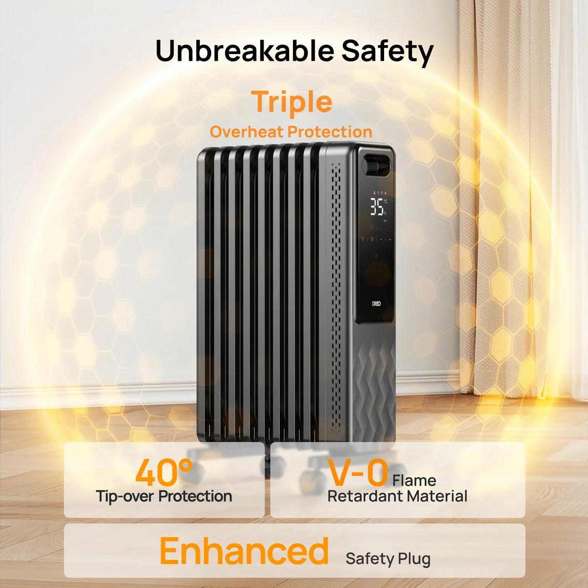 DREO DR-HSH010 9 Fins Oil Filled 2000W Radiator With LED Display - Image 4
