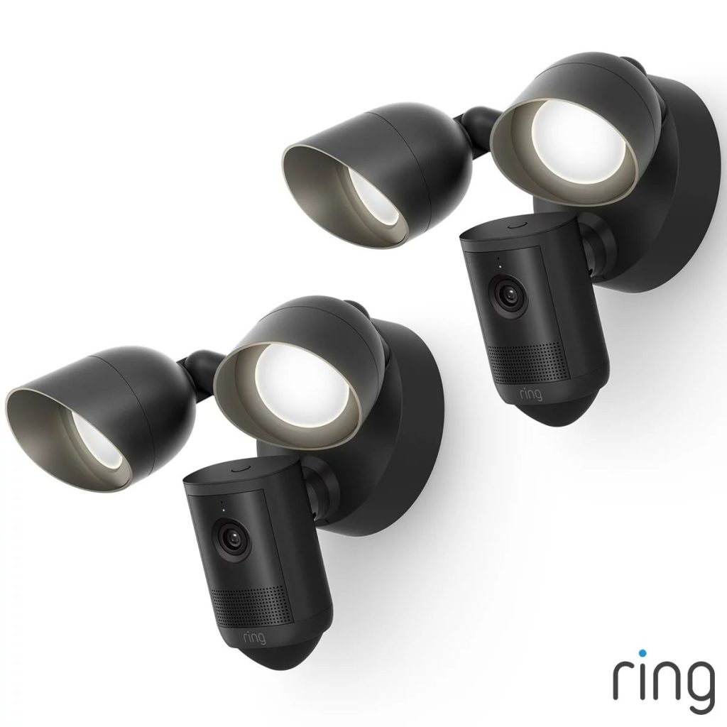 Ring Floodlight Cam 2nd Gen Wired Black Security Camera Retinal 2K 2 Pack