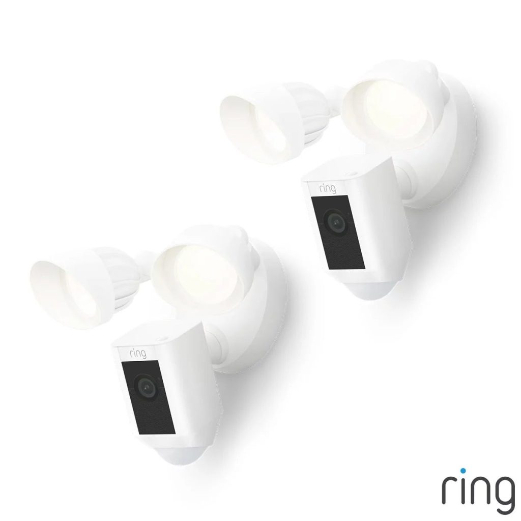 Ring Floodlight Cam 2nd Gen Wired White Security Camera Retinal 2K 2 Pack
