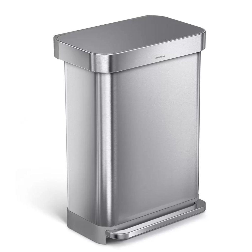 simplehuman Rectangular Step Can Bin 55L in Brushed Stainless Steel with Grey Plastic Lid