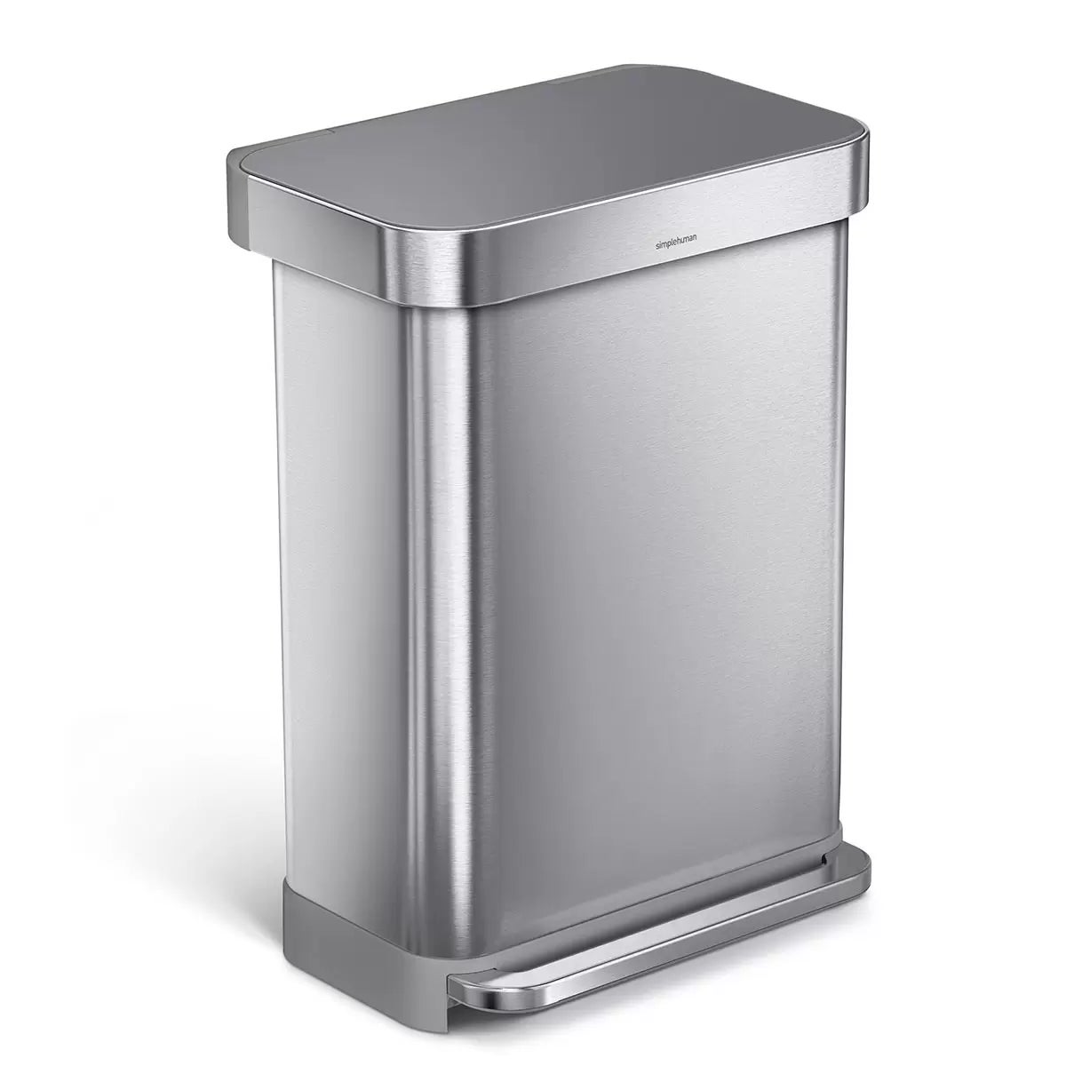 simplehuman Rectangular Step Can Bin 55L in Brushed Stainless Steel with Grey Plastic Lid