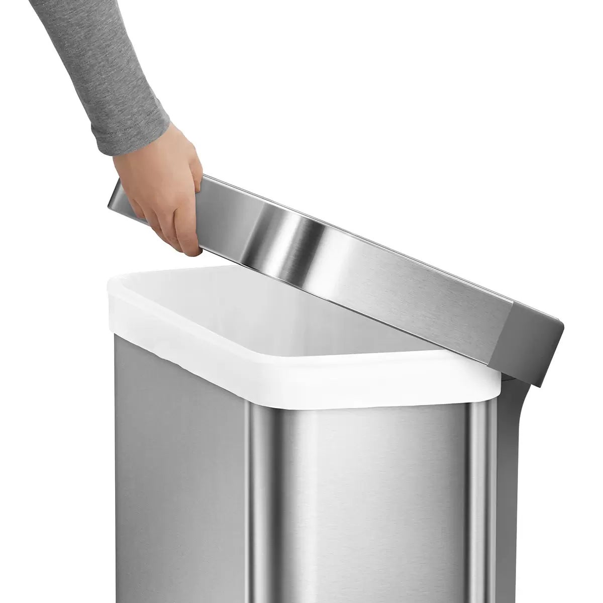 simplehuman Rectangular Step Can Bin 55L in Brushed Stainless Steel with Grey Plastic Lid - Image 5