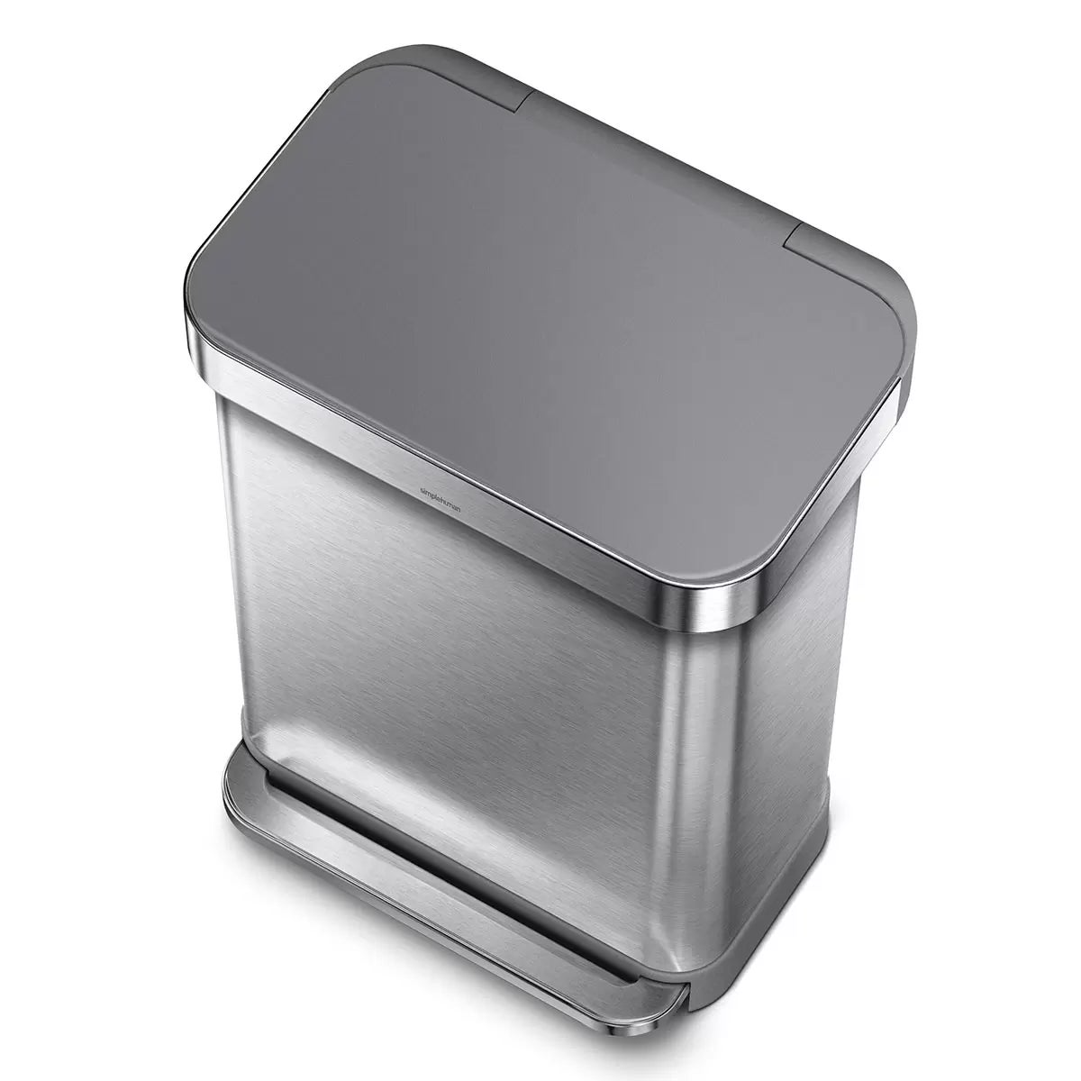 simplehuman Rectangular Step Can Bin 55L in Brushed Stainless Steel with Grey Plastic Lid - Image 3